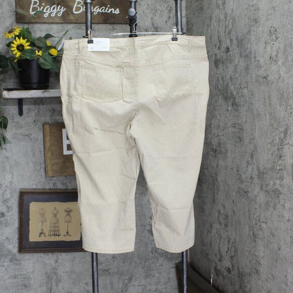 NWT CJ Banks Shaped Fit Mid Rise Pinstripe Jeans 9763 24W Brown / Ivory Stripe - Picture 2 of 6